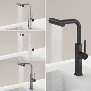 Rubinetti della cucina Design Cascata Rubinetto estraibile Miscelatore Lavello con rotazione a 360 Rubinetto con spruzzatore a flusso nero Grigio