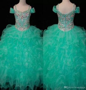 Crystals Mint Green Flower Girls Dresses Long Little Girl039S Pageant Toddler Kids for Girl Infant Glitz Communion Prom Ball Go5904489