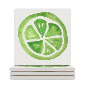 Tapetes de mesa Summery Lime Slice Design Porta-copos de cerâmica (quadrado) Café para bebidas estéticas antiderrapantes