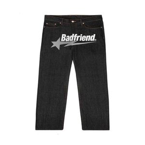 Мужские джинсы Y2k Badfriend в стиле хип-хоп с принтом букв, черные брюки для мужчин и женщин, модные повседневные мешковатые брюки в стиле рок с широкой стопой, уличная одежда I3n1