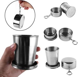 Tazza da campeggio in acciaio inossidabile Tazza da birra portatile pieghevole per acqua Tazza pieghevole smontabile da viaggio all'aperto con portachiavi 75ml 150ml 250ml