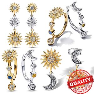 Sparkling Sterling Sier Sun and Moon Hoop For Women Party Stud Earrings Diy Fine Jewelry Gift