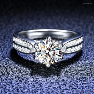 Cluster Rings Original PT950 Platinum Ring Sparkling D Color 3 Solitaire Moissanite Lab Diamond Wedding Band Jewelry For Women