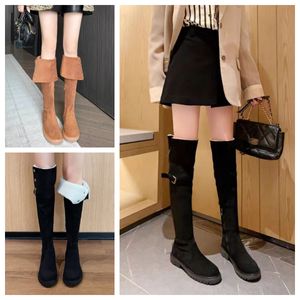 Fashion winter boots womens Knee boots Tall Boot Black khaki Leather Over-knee Boot Party length boot Flat Boots Snow booties Dark brown Lambhair thick wi