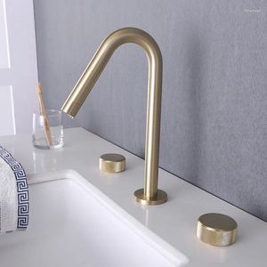 Rubinetti per lavandino del bagno Lavabo Ottone lucido Oro nero Rubinetto da piano Rubinetto diffuso a 3 fori con doppia maniglia e rubinetto per acqua fredda