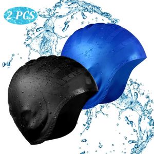 Cuffia da nuoto Cuffia da nuoto 2 pezzi Cuffia da nuoto in silicone antiscivolo Capelli lunghi Cappello da piscina unisex con copri orecchie Proteggi per uomini Donne Adulti Bambini Giovani YQ240119