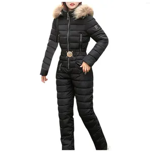 Women's Down One Piece Ski Suit Women Jackets Winter Hooded Parka Jumpsuit Cotton Bodysuit Sashes Jumpsuits Zipper Overalls Tracksuits