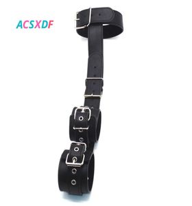 Fetish Neck Collar To Hand Restraint Wrist Cuffs Leather Bondage Restraints Sex Toys For Couple Sex Products8664209