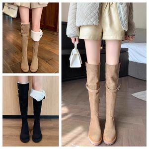 Fashion winter boots womens Knee boots Tall Boot Black khaki Leather Over-knee Boot Party Flat Boots Snow booties Dark brown Lam Thick heeled