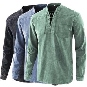 Men's Long Sleeved Shirt, European and American Fashion Eye-catching Lace Up Stand Up Collar Pullover Shirt