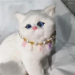 犬の首輪調整可能なペットパールネックレス猫のための子犬動物のファッションdiy名猫首輪子猫コリアージュエリー