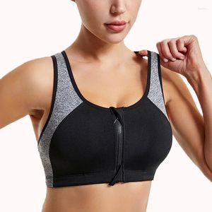 Yoga roupa sutiã esportivo para mulheres superior grande zíper frontal reunindo anti flacidez ginásio de alto impacto feminino fitness treino correndo