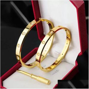 Bangle Designer Armband smycken Gold Luxe Fashion Rostfritt stål Sier Rose Cuff Lock 4CZ Diamond för kvinnors kvinna Mens Man Party Gif Dhial