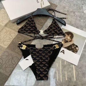 designer baddräkt sexig bikini klassisk vintage tryck grafisk baddräkt metallhänge