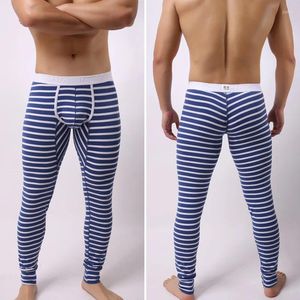 Männer Thermo-Unterwäsche Mode Marke Kreuz Streifen Baumwolle Mann Sexy Pouch Lounge Hosen Homosexuell Schlafen Pyjama Leggings Größe S M L