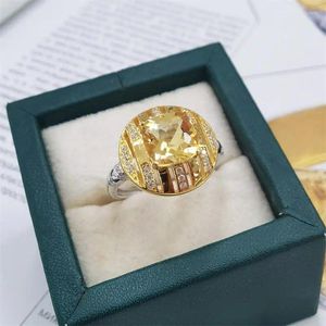 Cluster Rings Test Selling S925 Sterling Silver White Gold Natural Yellow Crystal 8 8mm Ring Woman Lady Gift