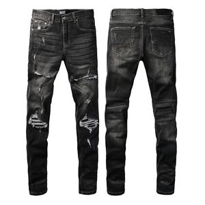 calça de jeans de designer masculino para homens rasgados bordados pentagrama de retalhos para a marca de tendência motocicleta calça skinny masculina
