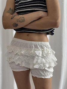 Women's Shorts Bloomer White Lolita Lace Summer Elastic Waist Layered Solid Color Casual Daily Street Wear