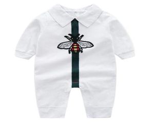 Design Newborn Baby Boy Girl Romper Little Bee White Dark Blue Cotton Jumpsuits Lapels Long Sleeved Infant Toddler Clothes8486059