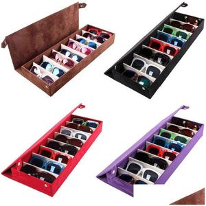 Jewelry Boxes 8 Grid Sunglass Glasses Storage Case Eyeglasses Display Glasswear Box Tidy Tool Jewelry Container Organizer With Button Dhurp