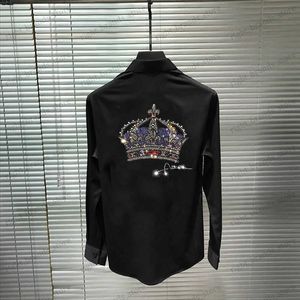 Men's Casual Shirts Personalized Crown Hot Rhinestone Men's Shirt Non-Iron Anti-Wrinkle Brand Hair Stylist Street Loose Youth Long Sleeve Fashion Cl T240122