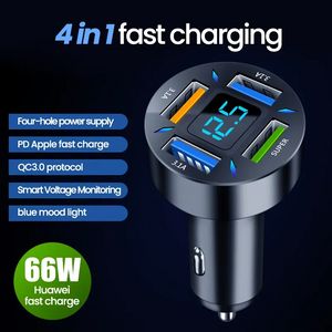 5 Ports Snabbladdning PD QC3.0 USB C 250W LED -billaddare Biltelefonladdare Typ C Adapter i bilen för Android -telefon Huawei Xiaomi Huawei med detaljhandelslådan