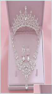 Головные уборы Bling Set Короны Ожерелье Серьги Сплав Кристалл Блестки Свадебные украшения Аксессуары Свадебные диадемы Головные уборы Костюм Dro2108470