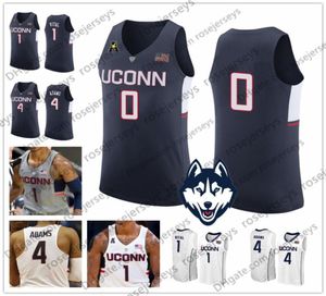 Özel UConn Huskies College Basketbol Beyaz Donanma Gri Connecticut Herhangi bir İsim Numarası 4 Jalen Adams 1 Christian Vital Jers3560617