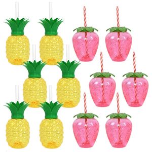 Hawaiianische Sommerparty, Ananas-Erdbeer-Tasse mit Strohhalm, tropische Hochzeit, Flamingo, Luau, Geburtstagsdekoration, Trinken, 240122