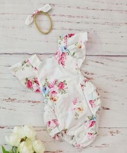 Cotton Baby Girl Clothes Costumes Floral Print Headband Boutique Summer For Newborn Cute Vintage Rompers Jumpsuit 0 3 6 Months 2019803616