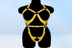 Bustiers Corsets 펑크 가죽 바디 하네스 바디 수트 조정 속박 브라 다리 가터 벨트 여자 섹시 란제리 고스 케이지 슈트 6179788