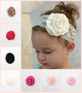 Flor meninas rendas cabeça peças com flores 2017 bonito bebê recém-nascido crianças headbands 10 cores macio meninas cabeça bandas casamento bi1616048