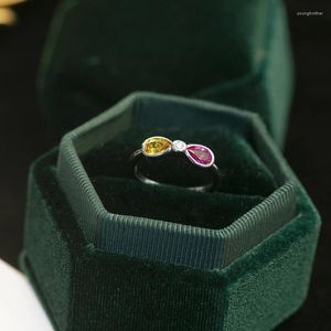 Cluster Rings 925 Sterling Silver Inlaid Citrine And Ruby Butterfly For Women Opening Adjustable Romantic Charm Wedding Jewelry