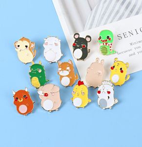 12 Symboliska djur Samling Lepal Pins Chinese Zodiac Mouse Tiger Pig Sheep Dog Rabbit Monkey Brosches Bag Cartoon Badge Pins2317436