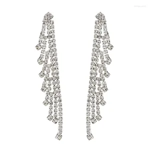 Brincos pendurados com borla de cristal de luxo para mulheres brincos grandes joias da moda longo strass branco E630