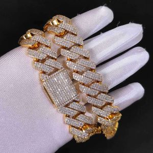 Полностью обледененный 20 мм 3 ряда VVS Moissanite Hip Hop Corlece Pass Tess Tester Silver 925 Gold Miami Cuban Link Chain