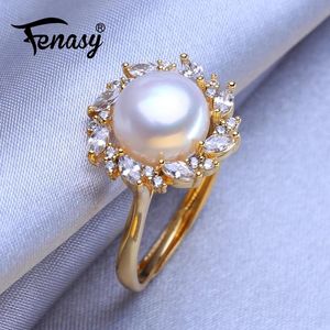 Anéis fenasy natural de água doce pérola anéis para mulheres boêmio ajustável cor ouro anel feminino festa casamento jóias