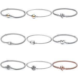 Braccialetti autentici argento sterling 925 nodo pace Tbar tempestato di serpenti catena petardo braccialetto adatto perline fascino gioielli di moda fai da te