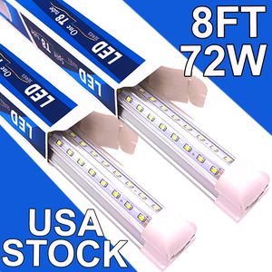 LED T8 Integrated Fixture 8FT 72W Linkable LED Shop Light, LED Ceiling Light and Under Cabinet Light, for Cooler, Garage, Warehouses, Clear Cover 25 Pack usastock