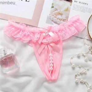 Sexy conjunto sexy mulheres roupa interior calcinha massagem feminina pérola lingerie g-stings oco tanga meninas quentes bordado rendas t-back panters l240123