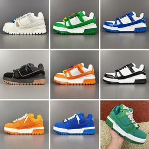 Designer de luxo marca mens mulheres sapatos casuais treinador maxi plataforma tênis de couro branco verde laranja marrom azul preto branco com caixa