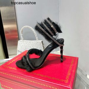 Rene Caovilla Stiletto Kristal Taşıyılmış Deri Sandalet Avize Topuklar Akşam Ayakkabıları Kadın Topuklu Lüks Tasarımcılar Ayak Uyanık Saray Ayakkabı Fabrikası 60