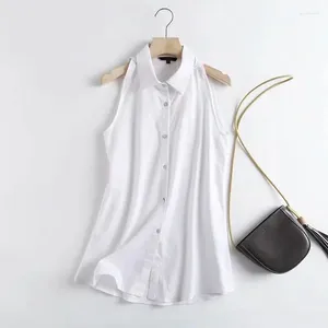 Camicette da donna Appassito Stile Inghilterra Moda Semplice Senza maniche Camicetta di lino bianco Donna Blusas Mujer De Moda 2024 Camicia e top