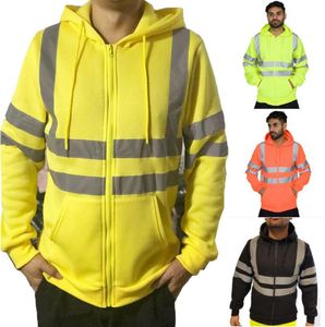 Giacca da uomo con cappuccio Maglione con cerniera in pile con cappuccio Cappotto riflettente con strisce fluorescenti Abiti da lavoro di sicurezza8710234