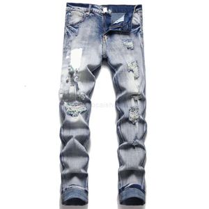 Herren-Designer-Jeans für europäische Jean-Homosexuell-Herrenhosen, Biker-Stickerei, zerrissen für Trend, Baumwolle, modische Jeans, Herren-Cargohose, Schwarz, Hip 2nylj