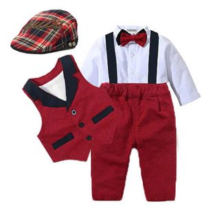Baby Suits born Boy Clothes Romper Vest Hat Formal Clothing Outfit Party Bow Tie Children Toddler Birthday Dress 0 24 M 240118