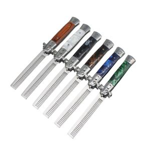 1pcs Automatic Stainless Steel Combs Foldable Knife Brushes Hair Trimmer Comb Brush Accessories butterfly Mens Pocket Knife Comb1140931