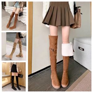 Fashion boots womens Knee boots Boots Black khaki Leather Over-knee Boot Party Flat Boots Snow booties Dark br