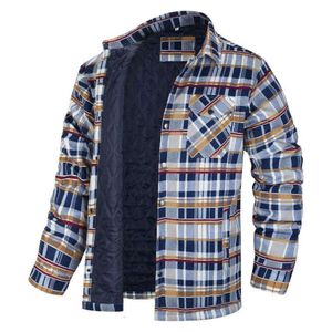 Outono e inverno jaqueta xadrez masculina nova lapela de manga comprida digital xadrez algodão solto jaqueta
