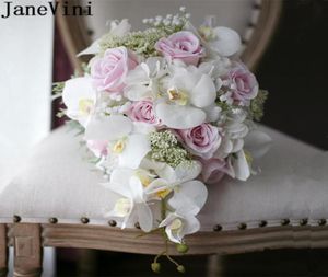 JaneVini 2018 Cascata Artificiale Phalaenopsis Fiori matrimonio Bouquet per spose Goccioline Vintage Rosa Bianco Bouquet da sposa De 4196687